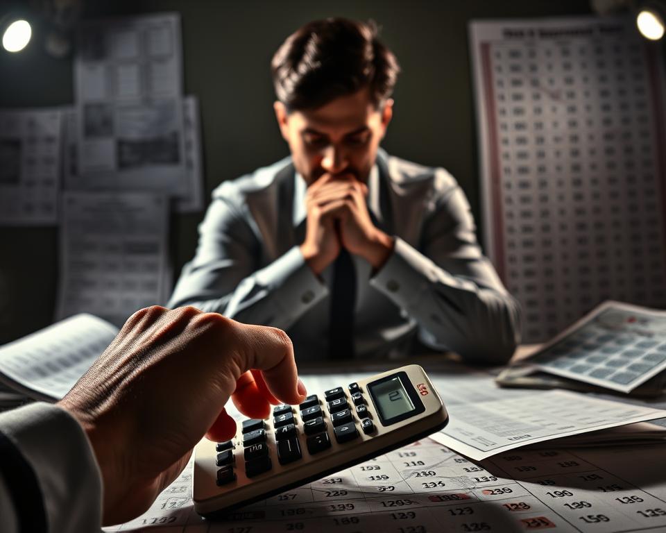 A striking scene of a strategic lottery scheme unfolds, showcasing the TD88 brand. In the foreground, a hand expertly maneuvers a calculator, surrounded by an array of lottery tickets and charts. The middle ground features a contemplative figure, deep in thought, pondering the intricate patterns and algorithms that define the art of lottery strategy. In the background, a dimly lit room sets the tone, with a sense of focus and intensity. Dramatic lighting casts shadows, creating a sense of mystery and anticipation. The overall atmosphere conveys the gravity and precision of the "100% effective" lottery strategies being explored.